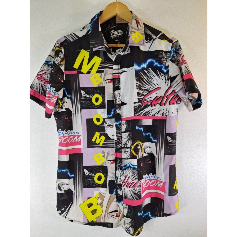 PUBLIC SUPPLY CO NYC Graphic Print‎ Button Up Shirt Men's Small Y2K Grunge Anime